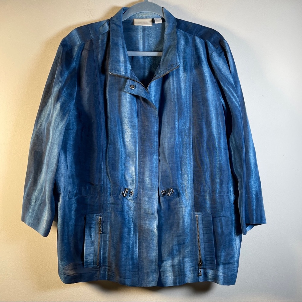 Chicos size 3 blue windbreaker jacket tie dye pattern.